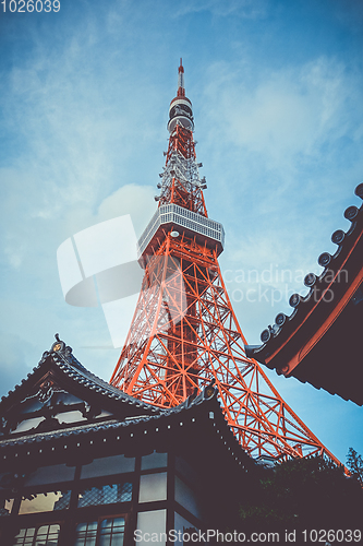 Image of Tokyo tower and traditional temple, Japan