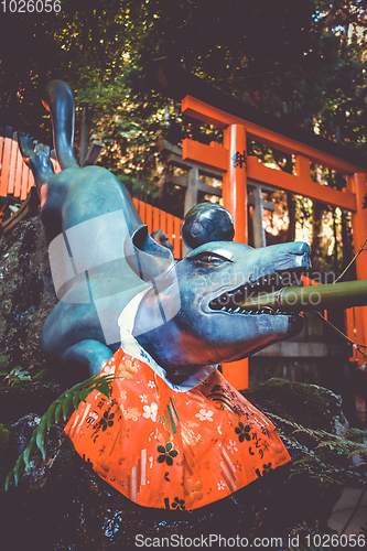 Image of Fox purification fountain at Fushimi Inari Taisha, Kyoto, Japan