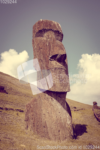Image of Moais statues on Rano Raraku volcano, easter island