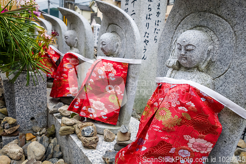 Image of Jizo statues in Arashiyama temple, Kyoto, Japan