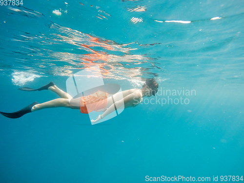 Image of Young boy Snorkel swim in red sea
