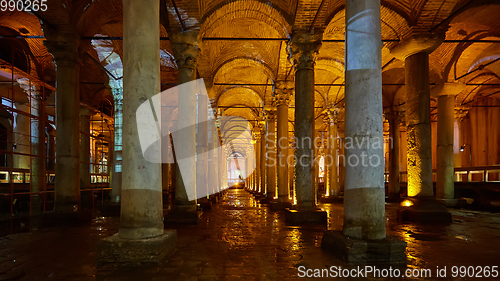 Image of The Basilica Cistern - underground water reservoir build by Emperor Justinianus in 6th century, Istanbul, Turkey