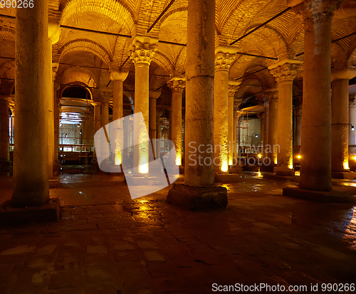 Image of The Basilica Cistern - underground water reservoir build by Emperor Justinianus in 6th century, Istanbul, Turkey