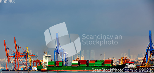 Image of Container ship in import export and business logistic. Trade Port. Shipping, cargo to harbor. Water transport. International. Transportation, logistic