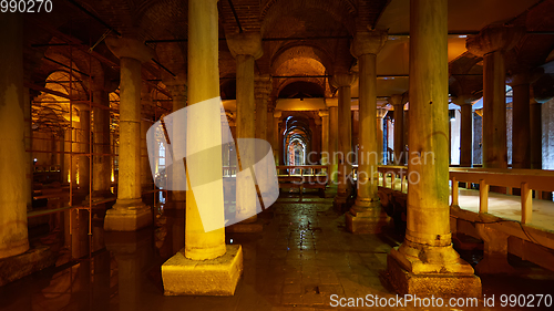 Image of The Basilica Cistern - underground water reservoir build by Emperor Justinianus in 6th century, Istanbul, Turkey