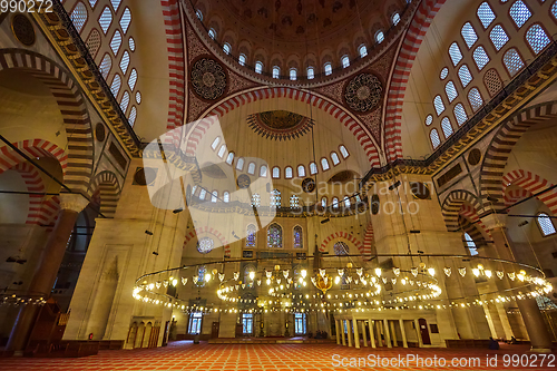 Image of Interior of Suleymaniye Mosque in Istanbul, Turkey.