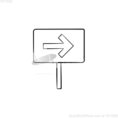 Image of Road sign with arrow hand drawn outline doodle icon.