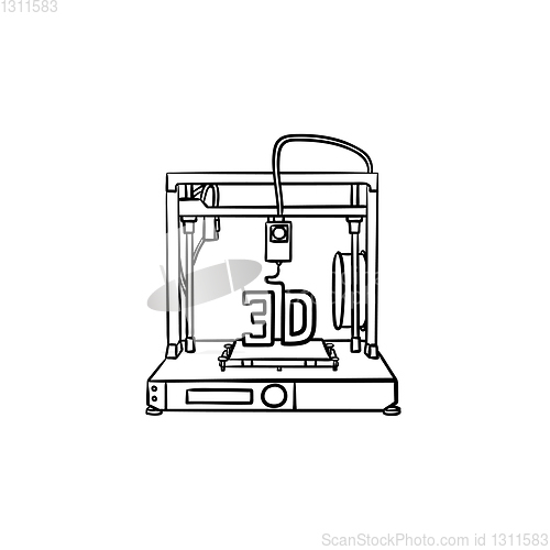 Image of 3d printer hand drawn outline doodle icon.