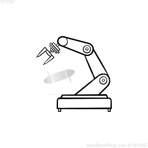 Image of Robotic arm hand drawn outline doodle icon.