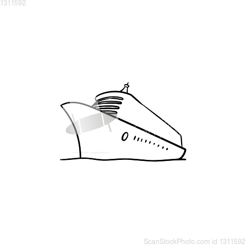 Image of Cruise ship hand drawn outline doodle icon.