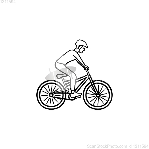 Image of Mountain biker hand drawn outline doodle icon.