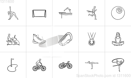 Image of Sports hand drawn outline doodle icon set.