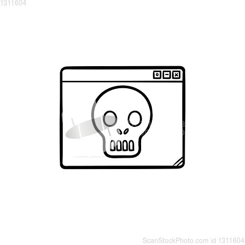 Image of Computer window with scull hand drawn outline doodle icon.