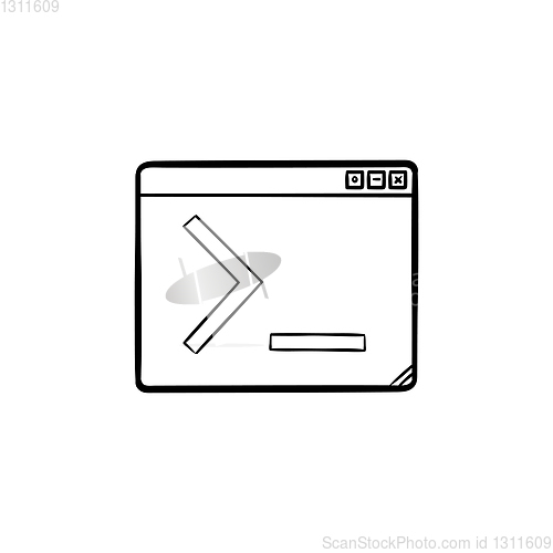 Image of Browser window with command line hand drawn outline doodle icon.