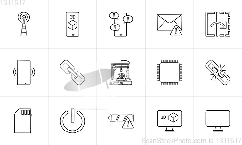 Image of Technology hand drawn outline doodle icon set.