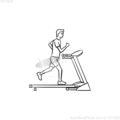 Image of Man on treadmill hand drawn outline doodle icon.