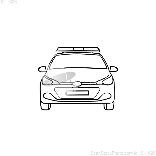 Image of Police car with siren hand drawn outline doodle icon.