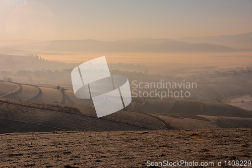 Image of winter landscape with fog and pollution