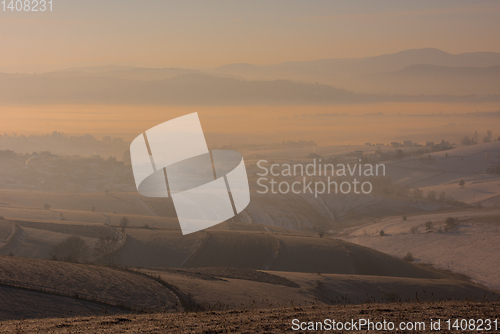 Image of winter landscape with fog and pollution