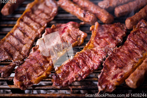 Image of delicious grilled meat on barbecue