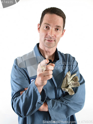 Image of Male in Blue Lab Coat Pointing