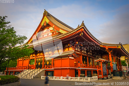 Image of Senso-ji temple Hondo at sunset, Tokyo, Japan