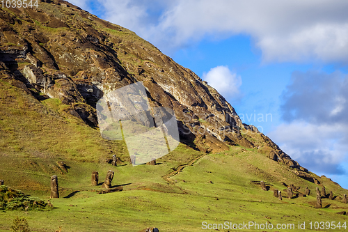 Image of Moais statues on Rano Raraku volcano, easter island