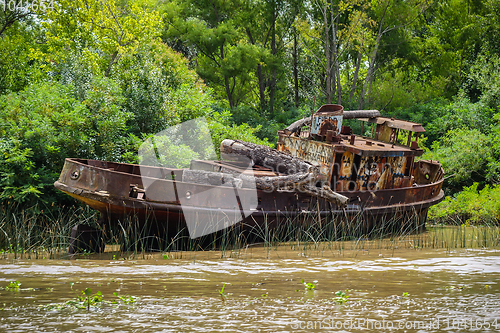 Image of Old boat on the Tigre river Delta. Buenos Aires