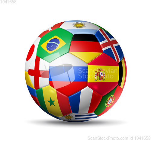 Image of Russia 2018. Football soccer ball with team national flags on wh