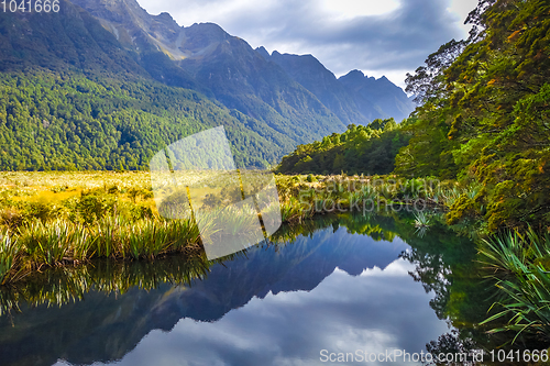 Image of Lake in Fiordland national park, New Zealand