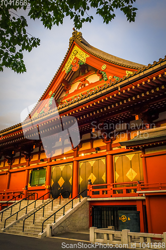 Image of Senso-ji temple Hondo at sunset, Tokyo, Japan