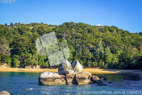 Image of Round stone boulder in Abel Tasman National Park, New Zealand