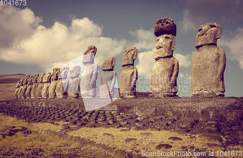 Image of Moais statues, ahu Tongariki, easter island