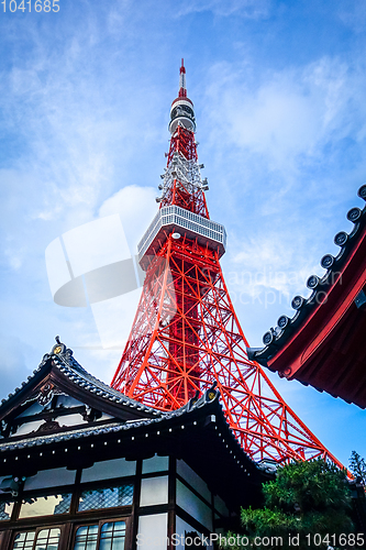 Image of Tokyo tower and traditional temple, Japan