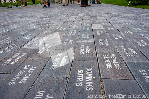 Image of Way with stone slabs in Koknese park Garden of Destinies in Latv