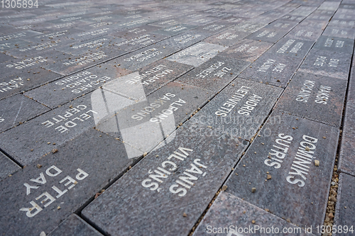 Image of Way with stone slabs in Koknese park Garden of Destinies in Latv