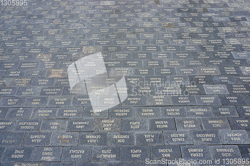 Image of Way with stone slabs in Koknese park Garden of Destinies in Latv