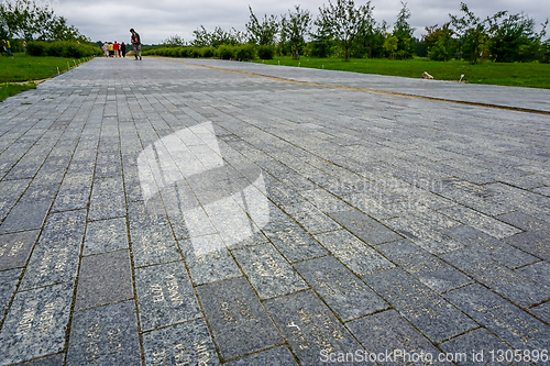 Image of Way with stone slabs in Koknese park Garden of Destinies in Latv