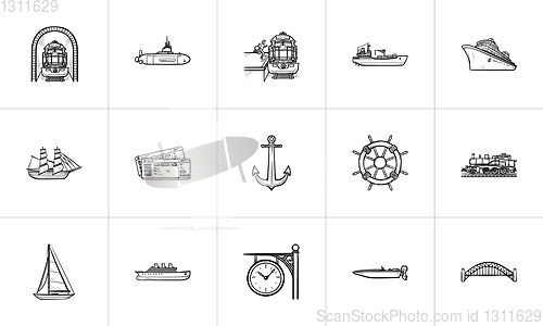 Image of Transport vehicles hand drawn outline doodle icon set.