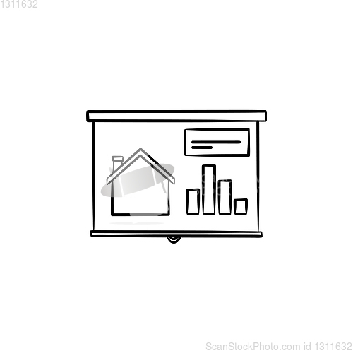 Image of House information stand board hand drawn outline doodle icon.