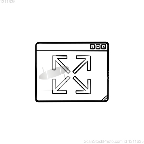 Image of Browser window expansion hand drawn outline doodle icon.