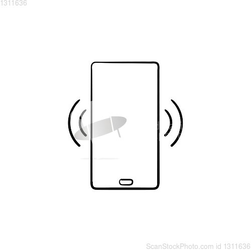 Image of Smartphone vibrating hand drawn outline doodle icon.