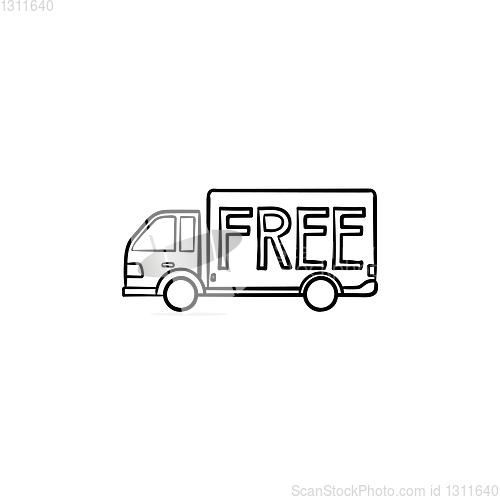 Image of Free delivery truck hand drawn outline doodle icon.