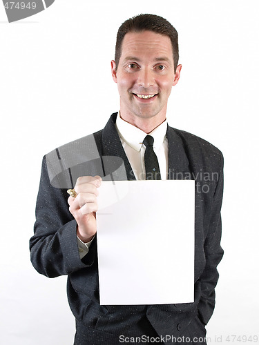 Image of Smiling Man with Sign