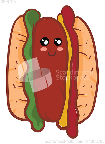 Image of Cute hot dog sandwich vector or color illustration