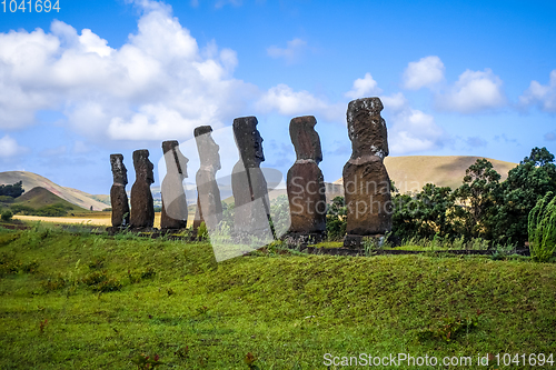 Image of Moais statues, ahu Akivi, easter island