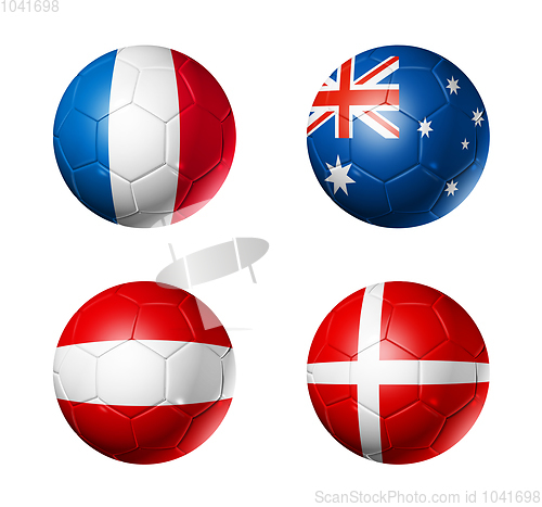 Image of Russia football 2018 group C flags on soccer balls