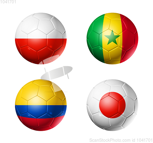 Image of Russia football 2018 group H flags on soccer balls