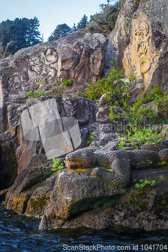 Image of Maori rock carvings, Taupo Lake, New Zealand