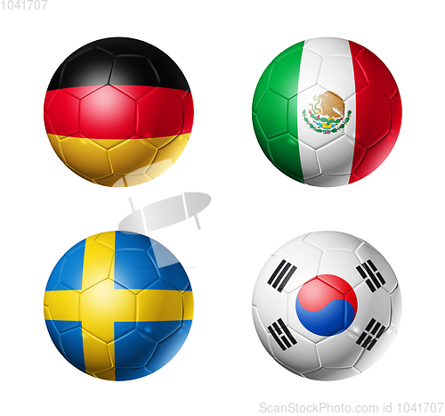 Image of Russia football 2018 group F flags on soccer balls